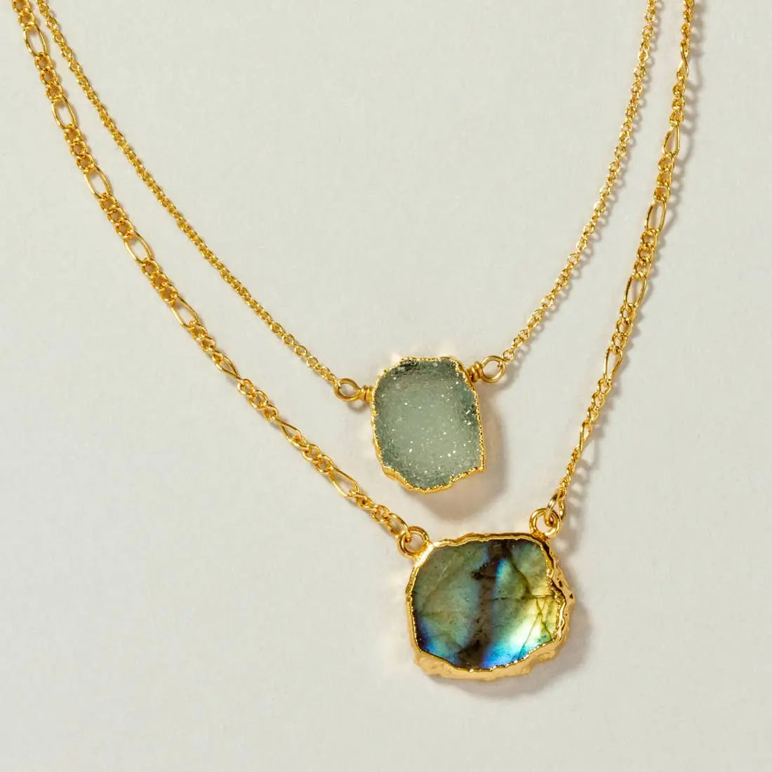 Druzy Quartz & Labradorite - Power of Two Necklace Set