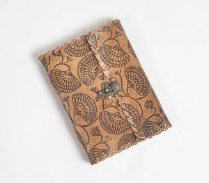 Floral Motif Recycled Leather Unruled Journal